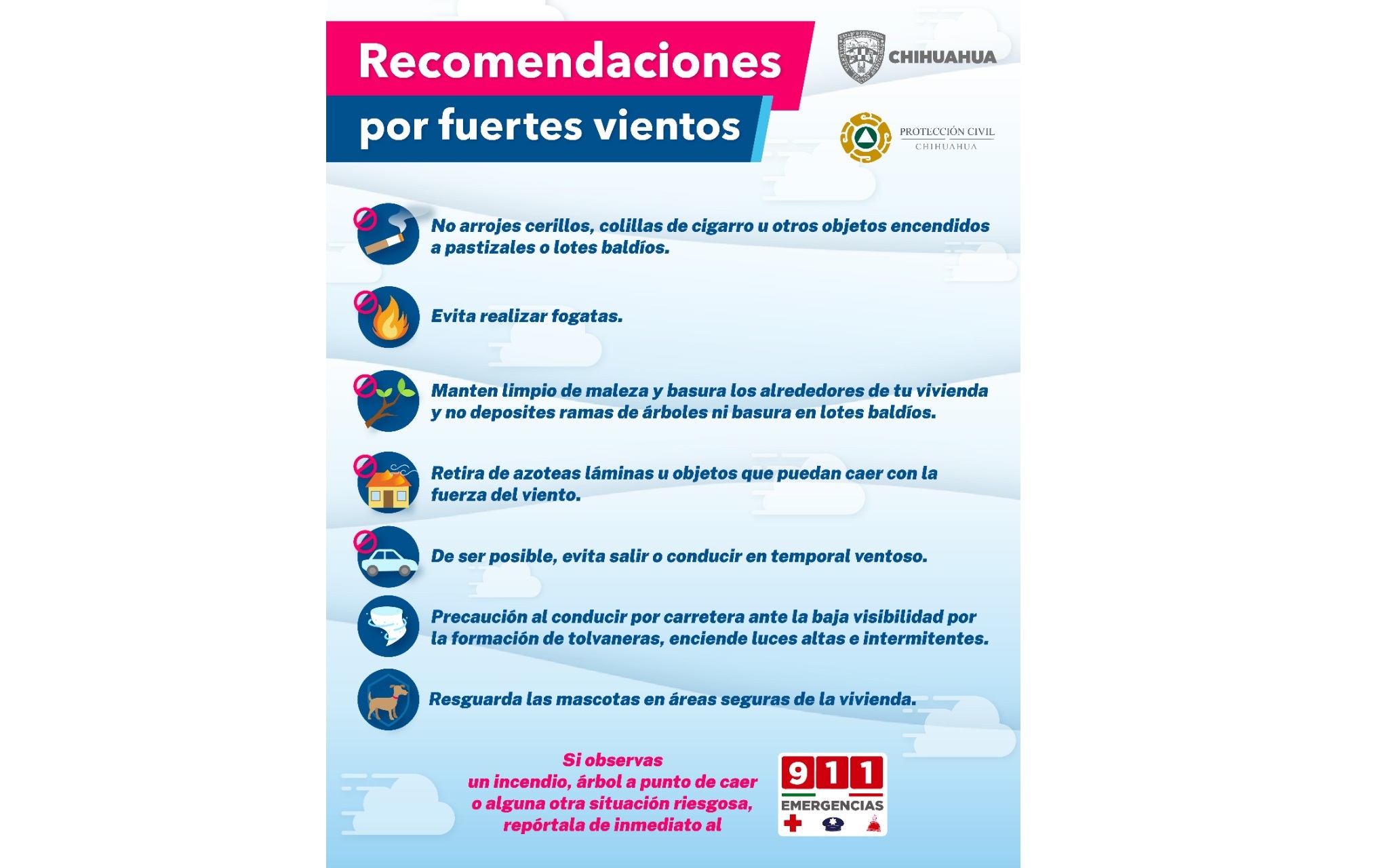 Recomendaciones por vientos fuertes