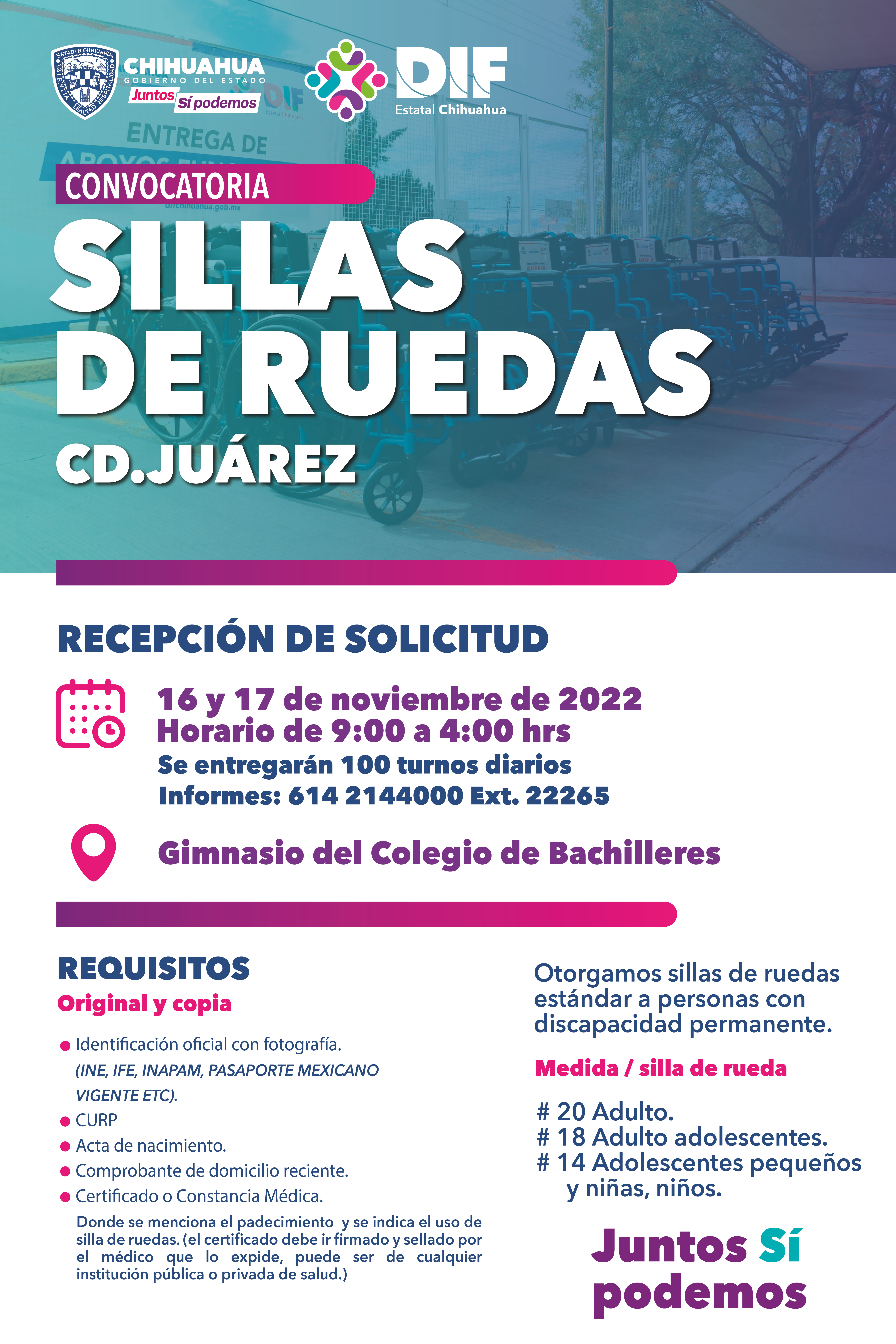 Invita DIF Estatal a llevar documentos para recibir silla de ruedas en Ciudad Juárez